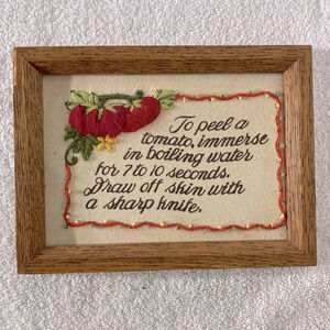 Vintage Handmade Framed Embroidered Kitchen Tips Wall Decor